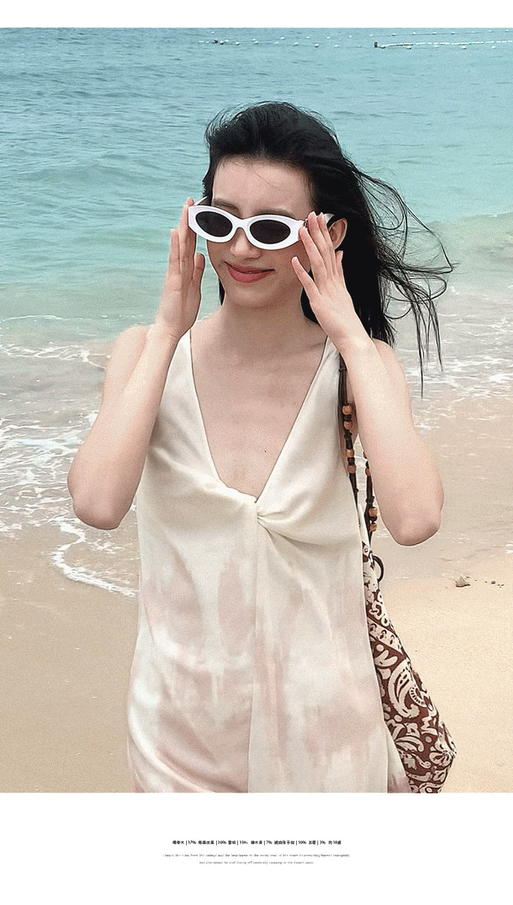 V-Neck Twisted-Front Sleeveless Printed Dress