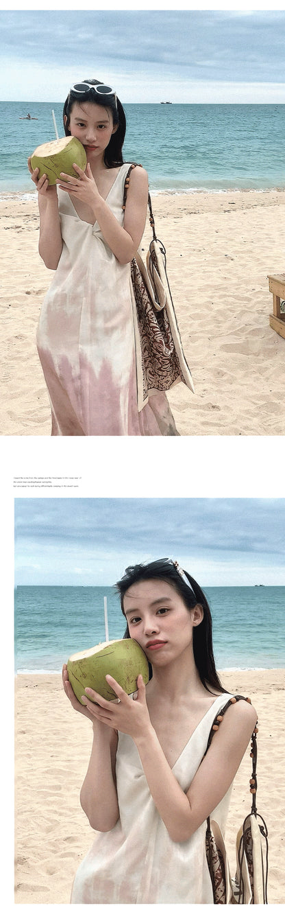 V-Neck Twisted-Front Sleeveless Printed Dress