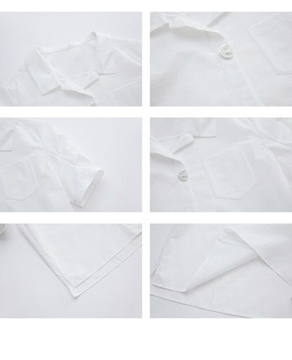 Bird-Accent Pleated Half-Sleeve Shirt & Denim Mini Skirt