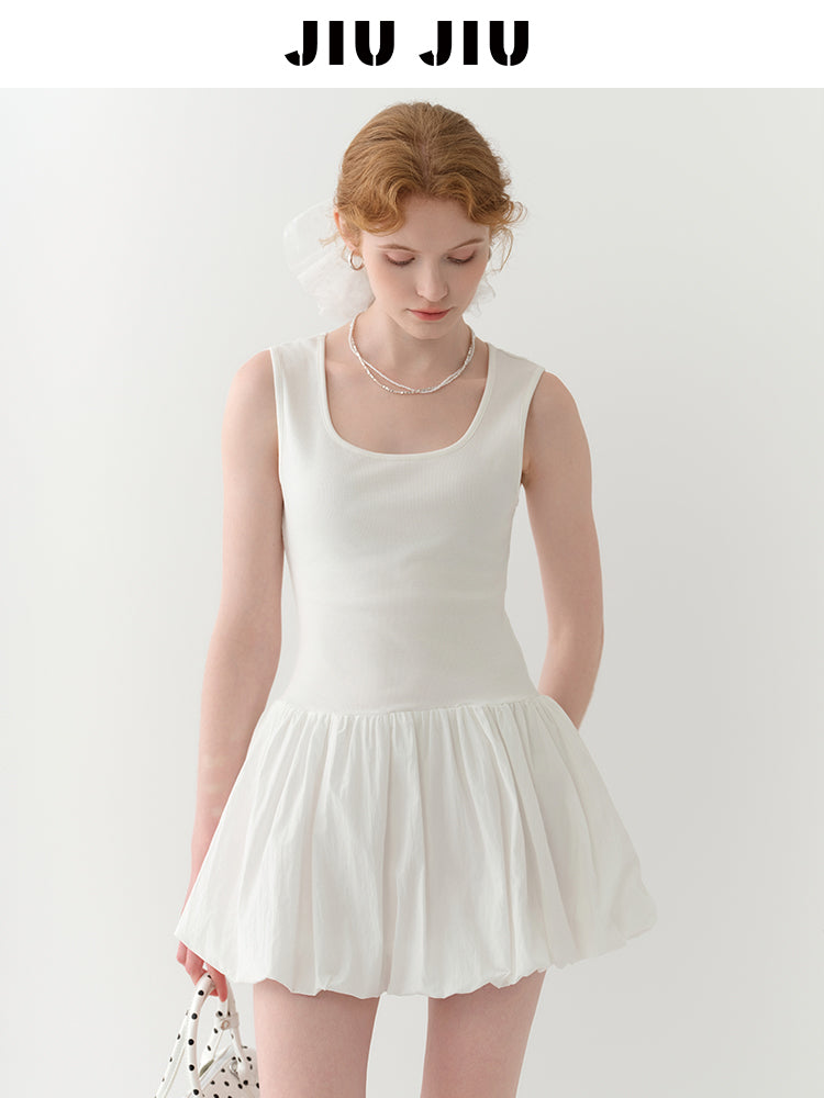 Sleeveless Bubble Skirt Dress In Minimalist Style