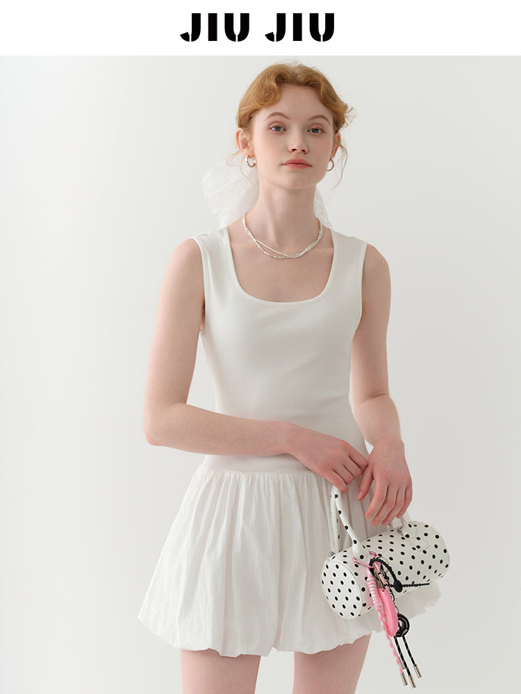 Sleeveless Bubble Skirt Dress In Minimalist Style