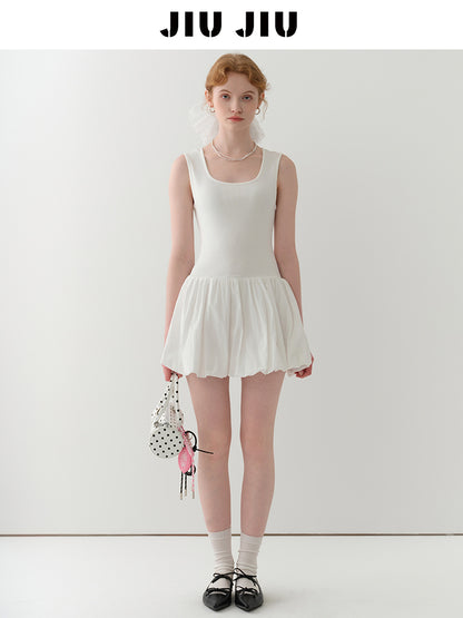 Sleeveless Bubble Skirt Dress In Minimalist Style
