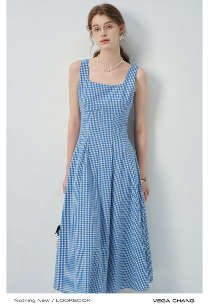 Gingham Check Tailored Sleeveless Dress