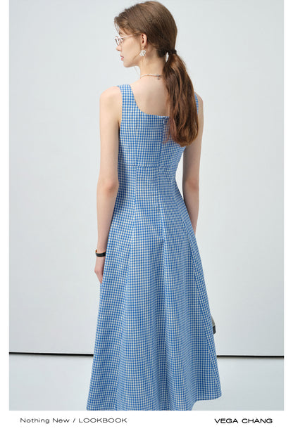 Gingham Check Tailored Sleeveless Dress