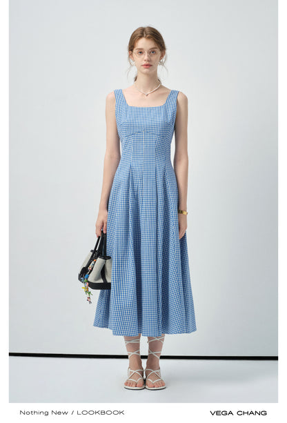 Gingham Check Tailored Sleeveless Dress