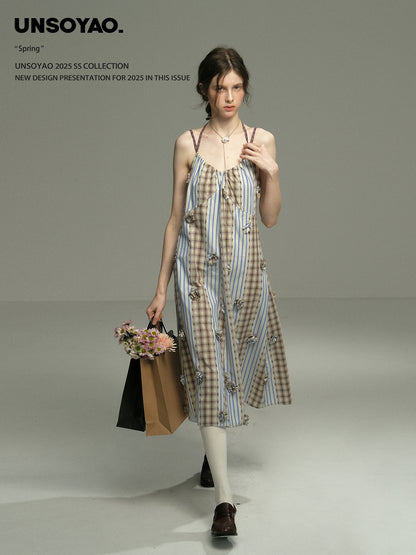 Floral Embellished Paneled Strap Dress
