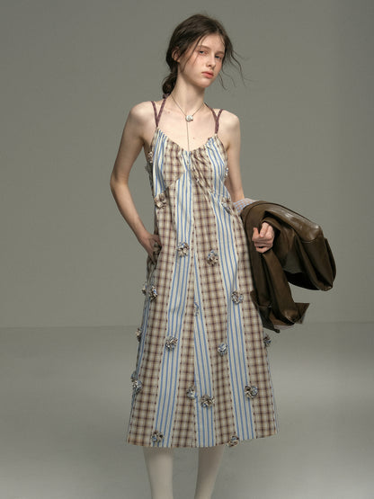 Floral Embellished Paneled Strap Dress