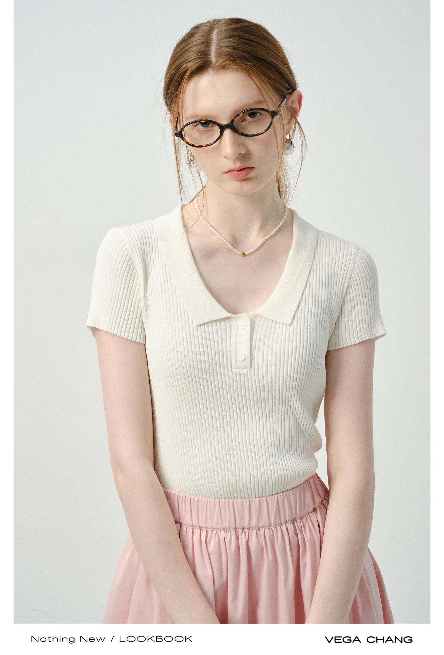 Fitted Ribbed Polo Collar Knit Top