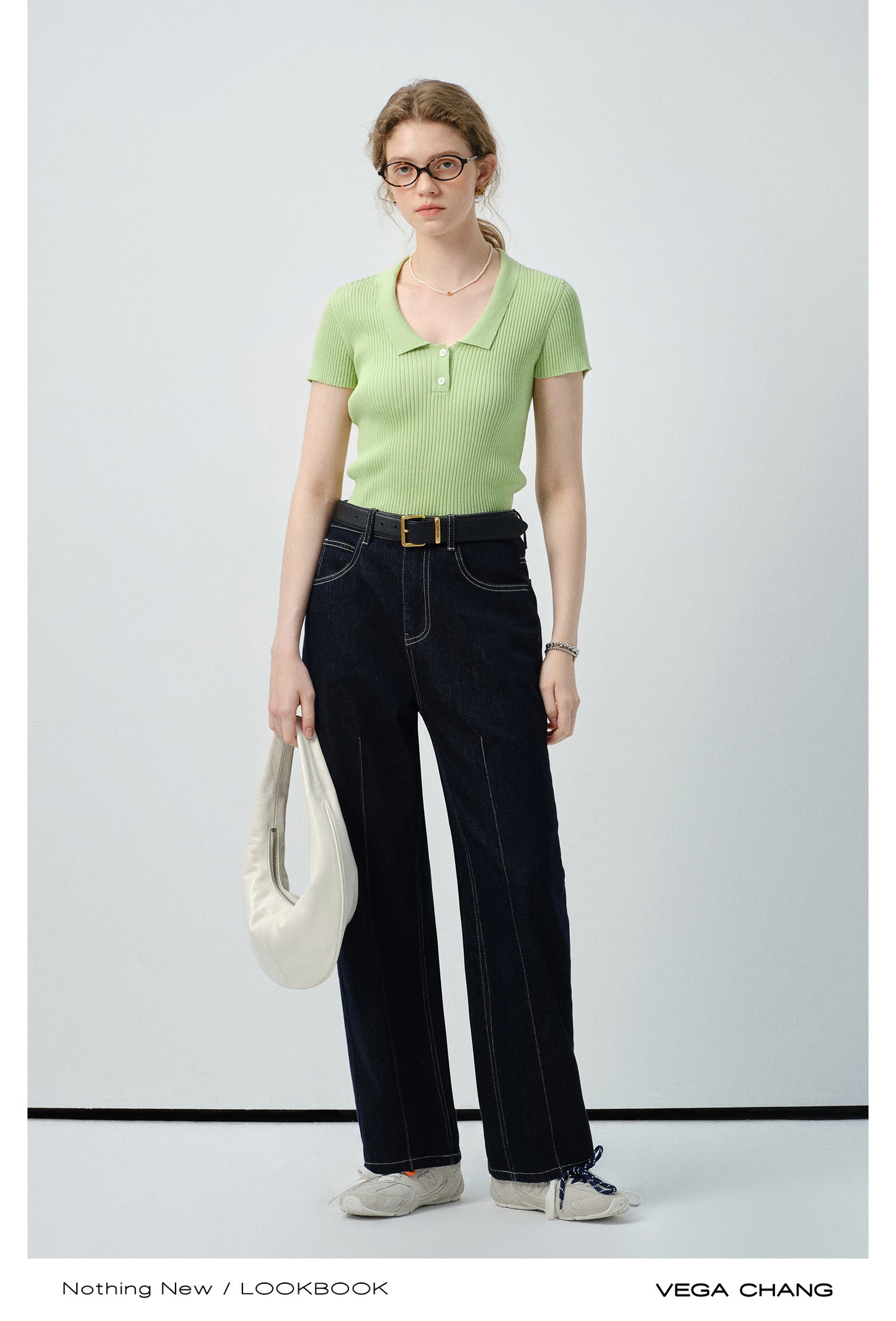 Fitted Ribbed Polo Collar Knit Top
