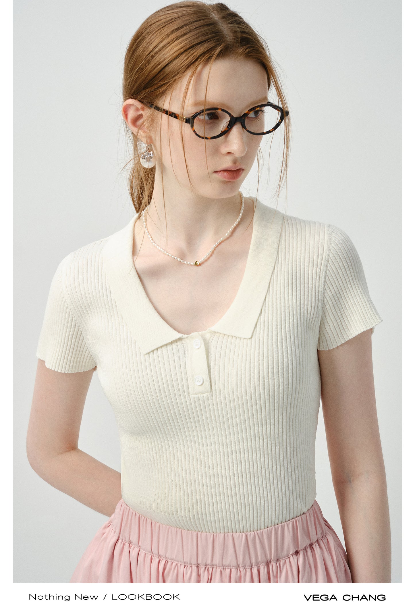 Fitted Ribbed Polo Collar Knit Top