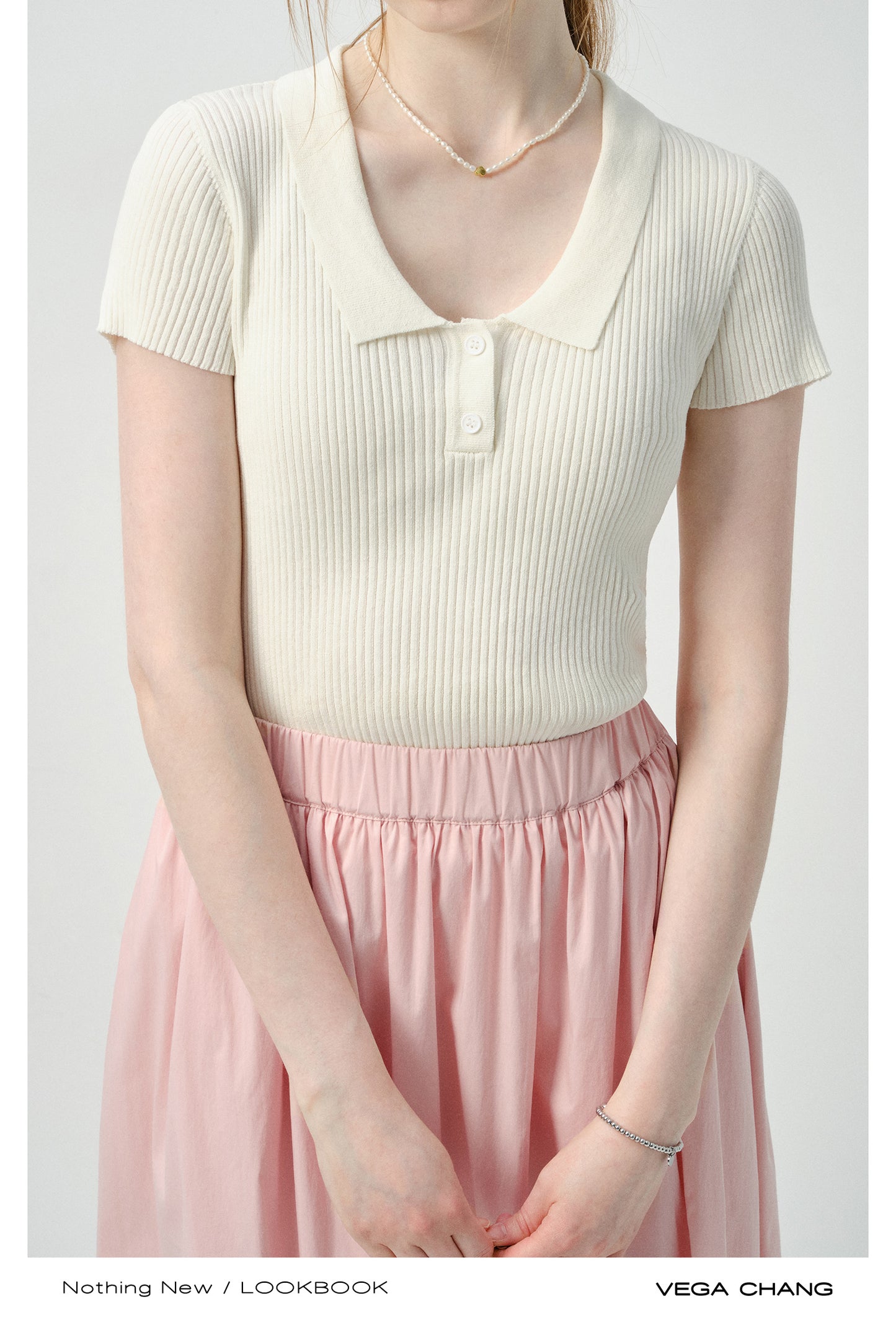 Fitted Ribbed Polo Collar Knit Top