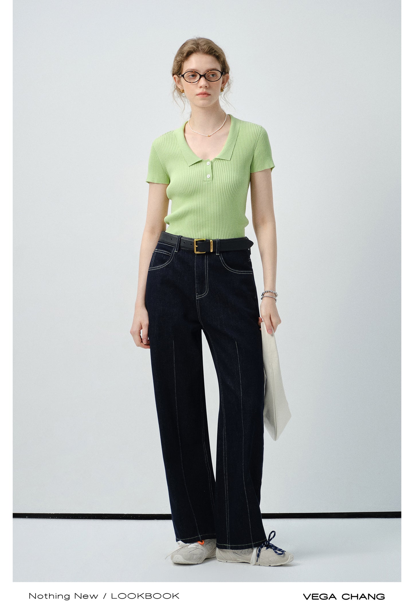 Fitted Ribbed Polo Collar Knit Top