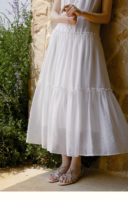 V-Neck Button Dress With Butterfly Sleeves