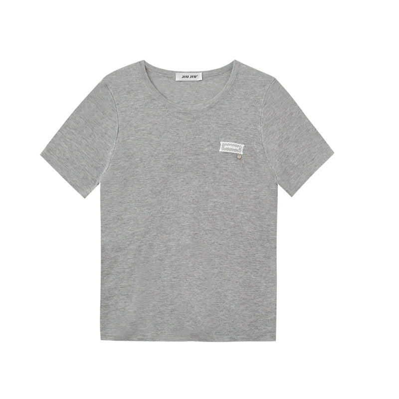 Knit T-Shirt With Lace Patch
