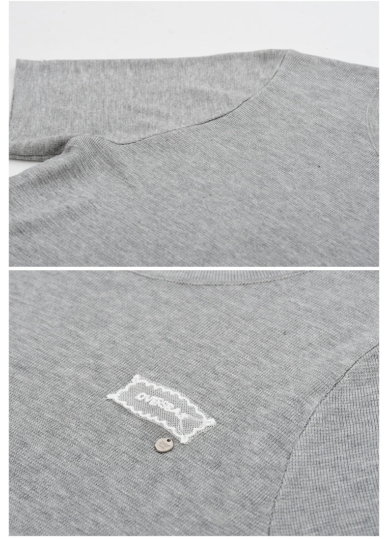 Knit T-Shirt With Lace Patch