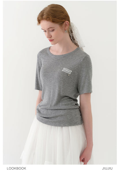 Knit T-Shirt With Lace Patch