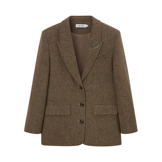 Wool Blend Jacket With Contrast Keyring Accent