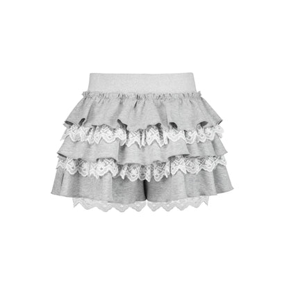 Lace-Mixed Ruffle Skort In Two Tones
