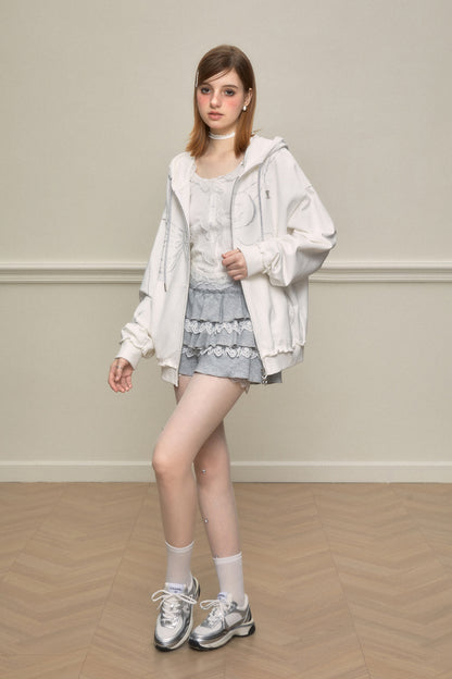 Lace-Mixed Ruffle Skort In Two Tones