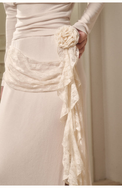 Lace-Detail Asymmetric One-Shoulder Top & Slit Skirt