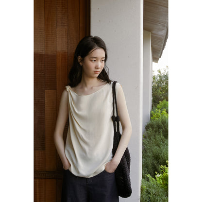 Asymmetric Knotted-Shoulder Sleeveless Top