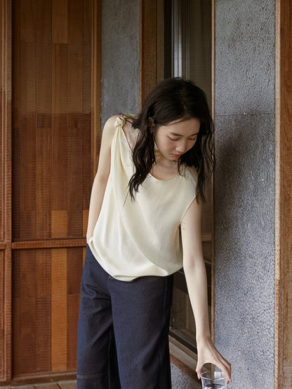 Asymmetric Knotted-Shoulder Sleeveless Top