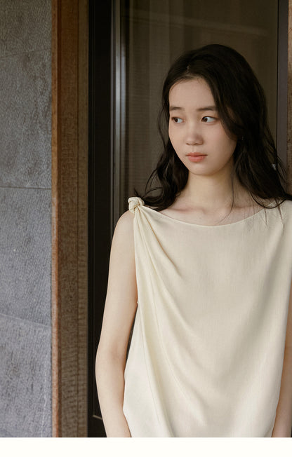 Asymmetric Knotted-Shoulder Sleeveless Top