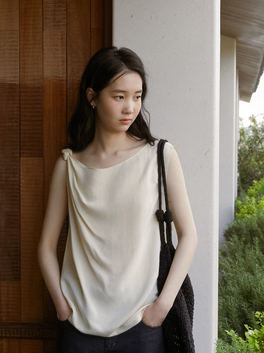 Asymmetric Knotted-Shoulder Sleeveless Top
