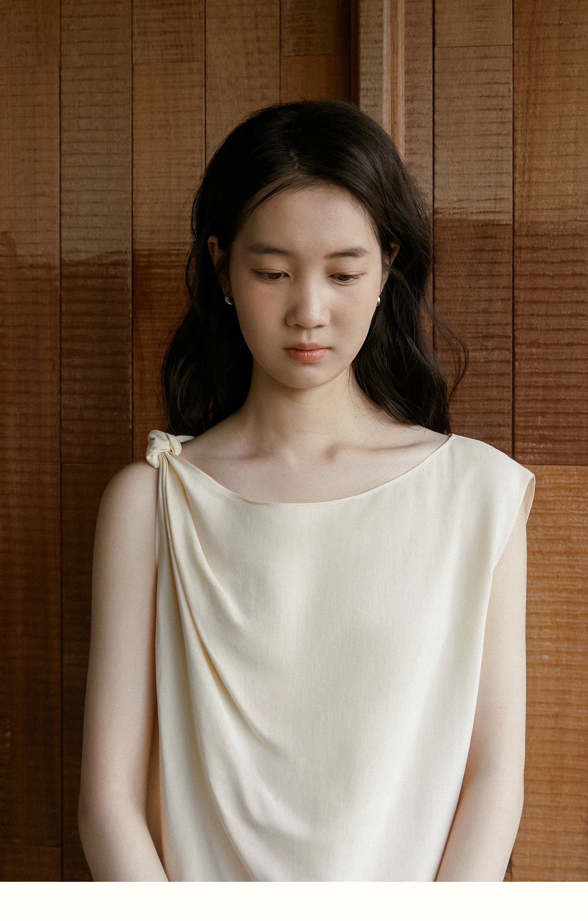 Asymmetric Knotted-Shoulder Sleeveless Top
