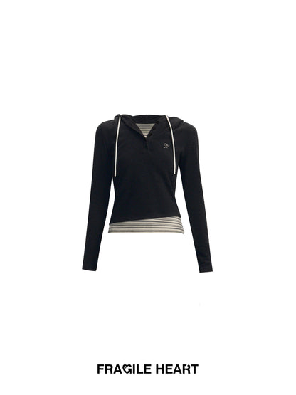 Slim Fit Faux Layered Hooded Top and Pants