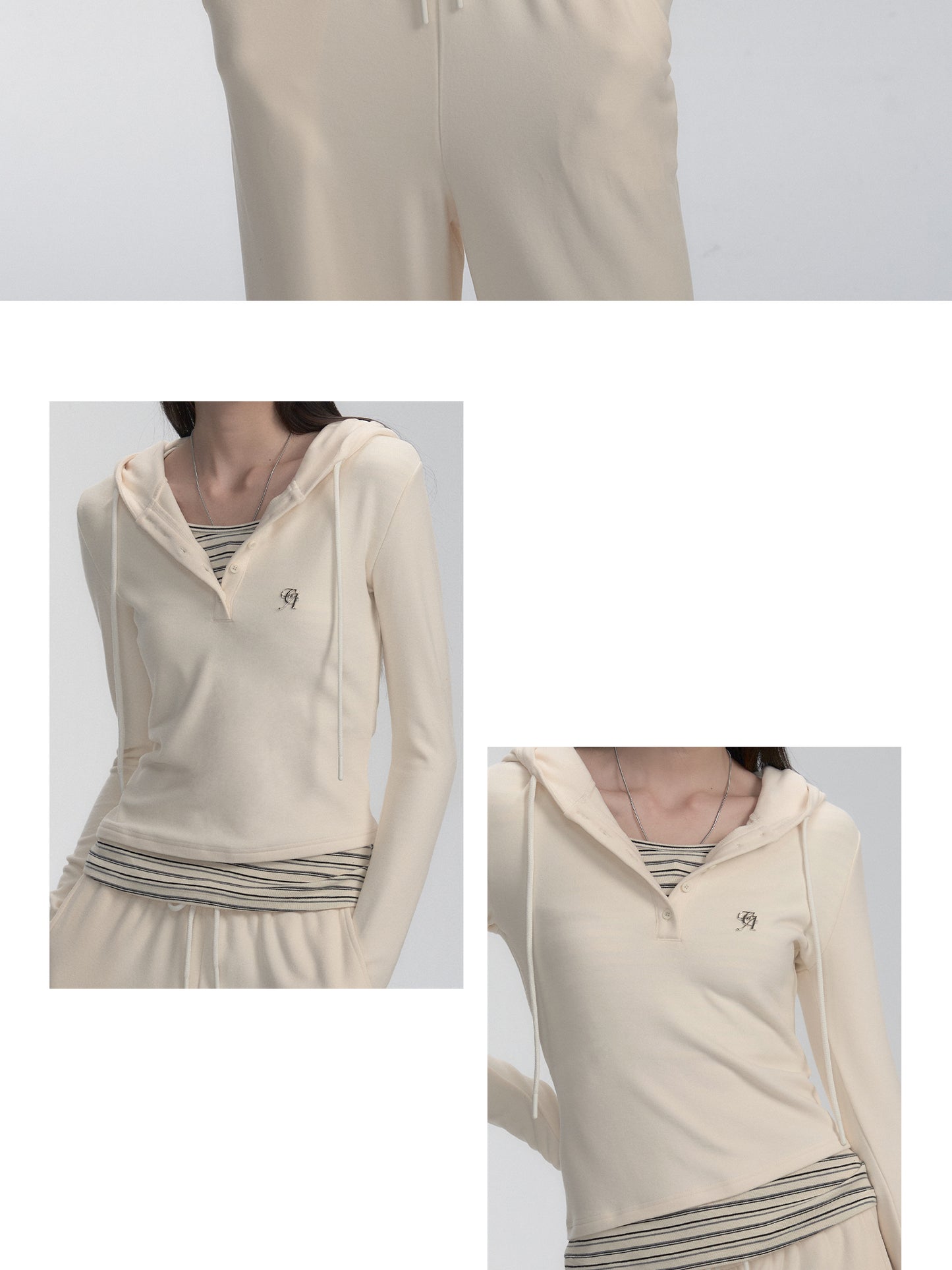 Slim Fit Faux Layered Hooded Top and Pants