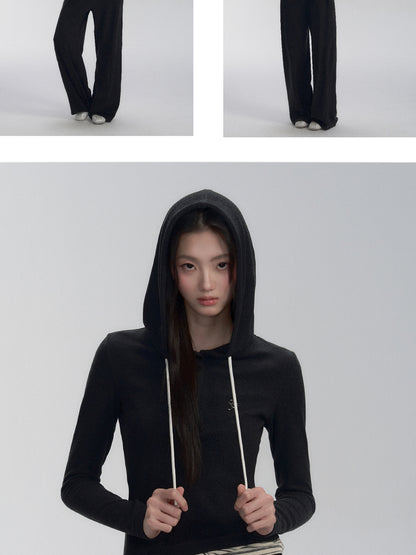 Slim Fit Faux Layered Hooded Top and Pants