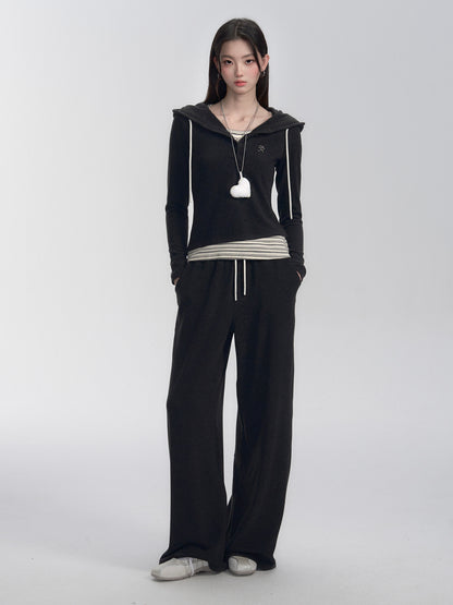 Slim Fit Faux Layered Hooded Top and Pants