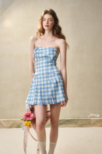 Pleated Tube Dress In Solid And Gingham Check