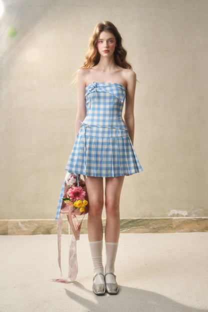 Pleated Tube Dress In Solid And Gingham Check