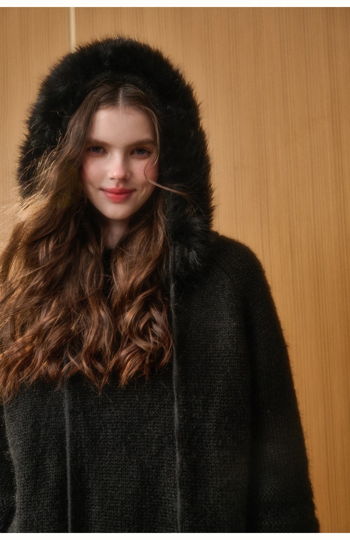 Wool Blend Hooded Pom-Pom Knit Dress