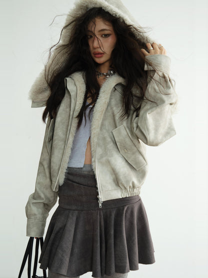Washed Raw Edge Draped Short Skirt