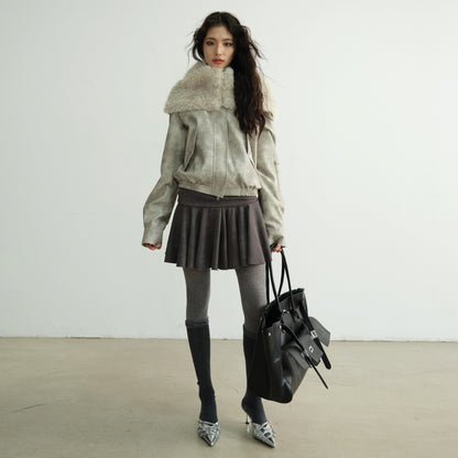 Washed Raw Edge Draped Short Skirt