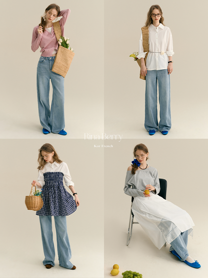 High-Waisted Washed Floor-Length Jeans