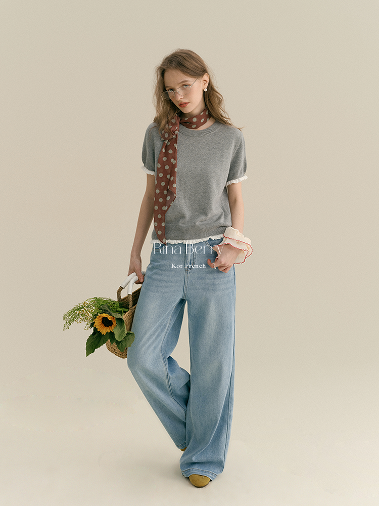 High-Waisted Washed Floor-Length Jeans