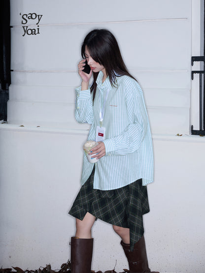 Faux Two-Piece Plaid Skirt With Asymmetric Hem