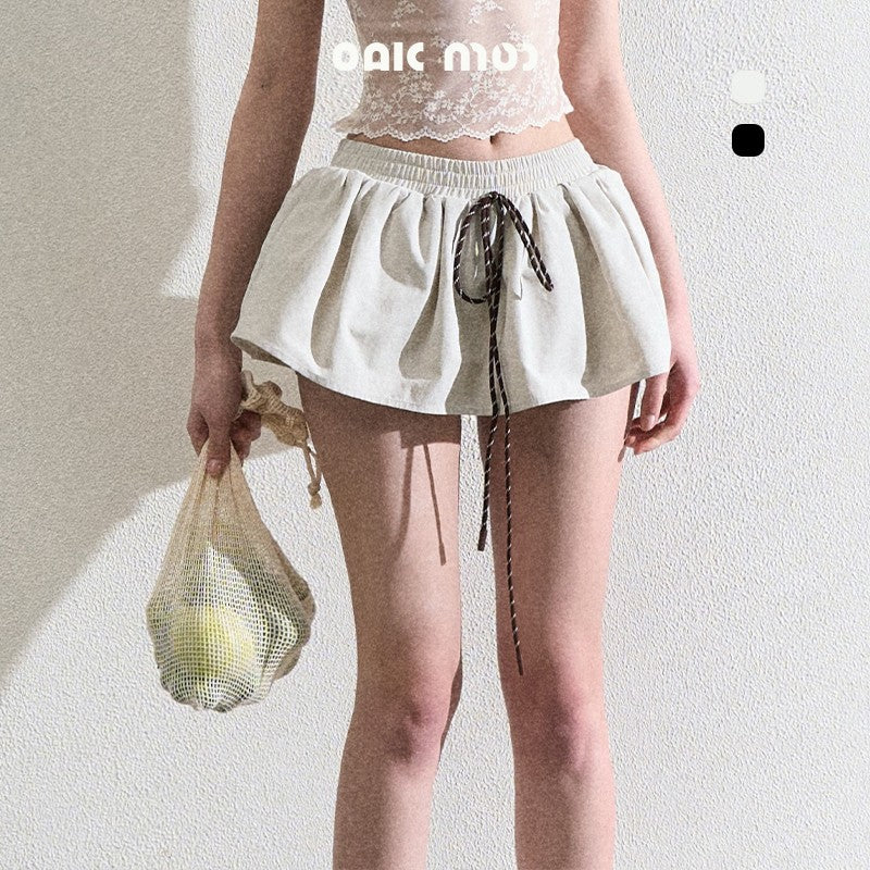 Drawstring Waist Mini Flare Skirt With Inner Shorts