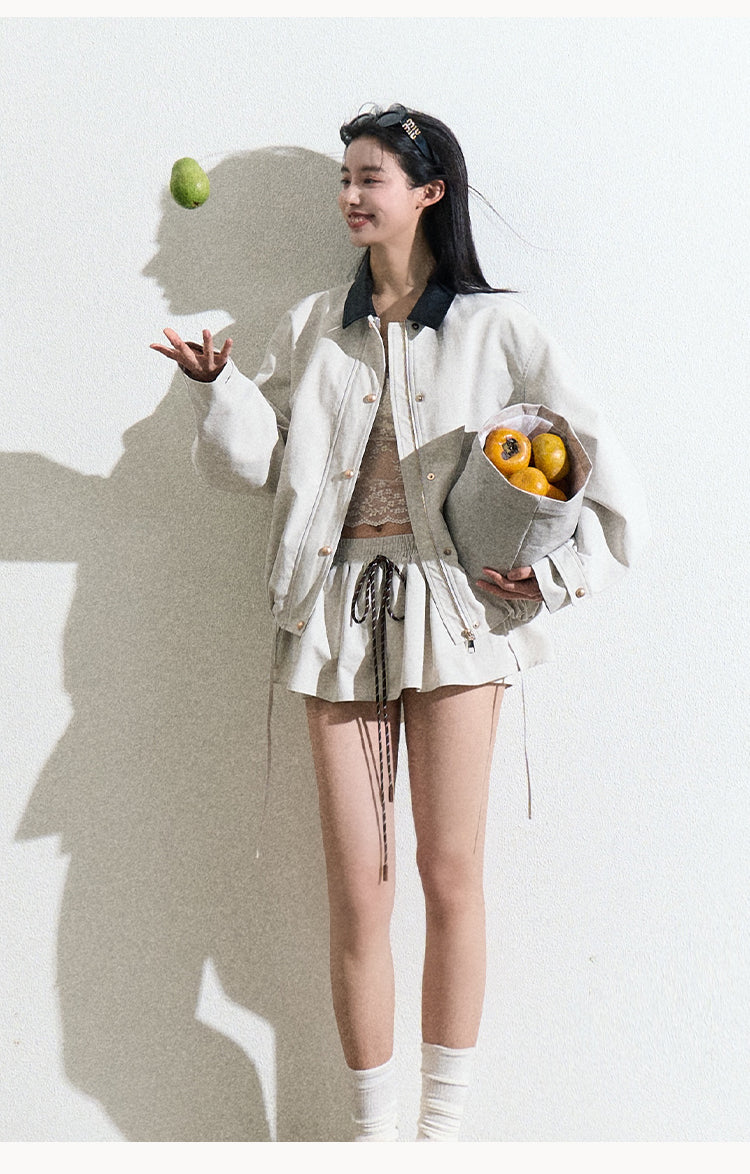 Drawstring Waist Mini Flare Skirt With Inner Shorts