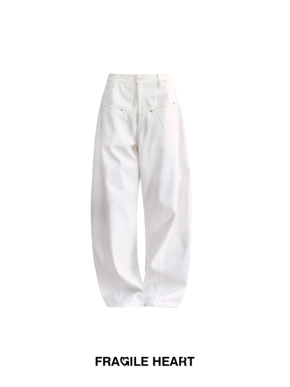 Pure Cotton Washed Barrel-Leg Jeans