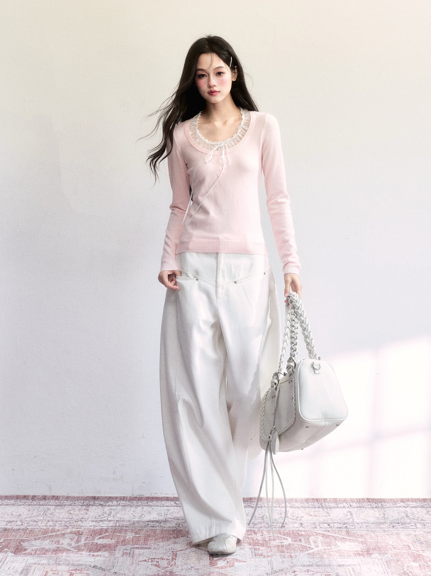 Pure Cotton Washed Barrel-Leg Jeans