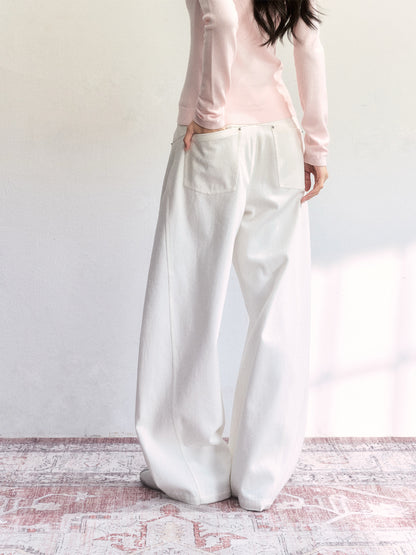 Pure Cotton Washed Barrel-Leg Jeans