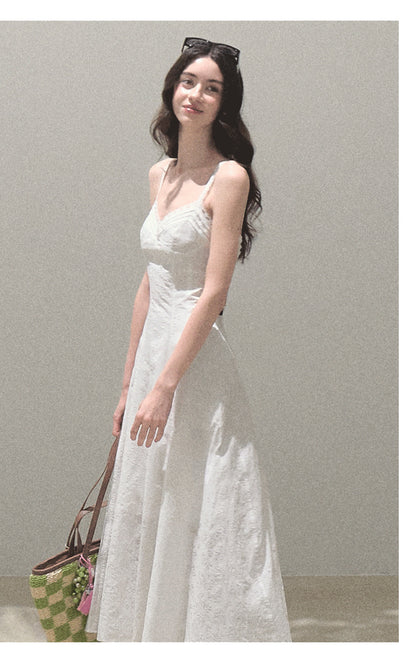 Cotton Chevron Pleated Strap Dress