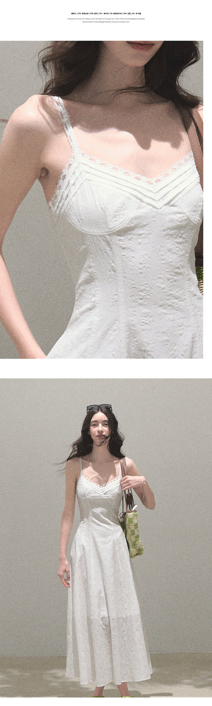 Cotton Chevron Pleated Strap Dress