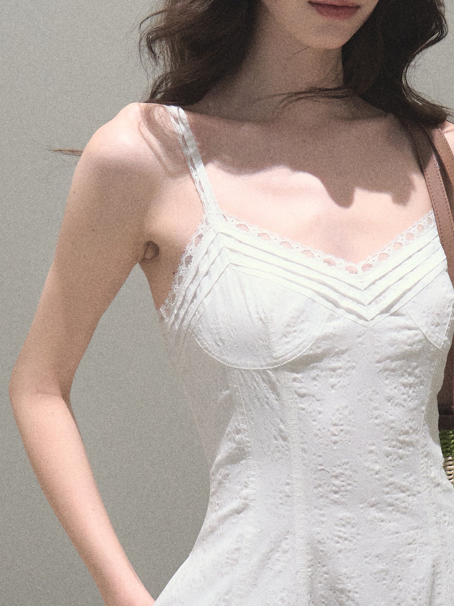 Cotton Chevron Pleated Strap Dress