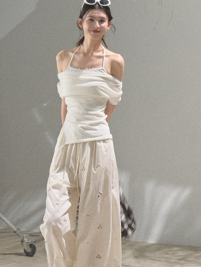 Off Shoulder Draped Top With Halter Strap